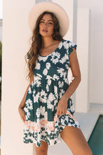 Load image into Gallery viewer, Green Floral Print Ruffle Sleeve Empire Waist Mini Dress

