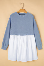 Load image into Gallery viewer, Sky Blue Stripe Patchwork Pleated High Waist Loose Mini Dress
