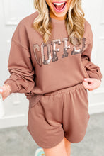 Load image into Gallery viewer, Black Sequined COFFEE Loose Fit Sweatshirt and Shorts Set
