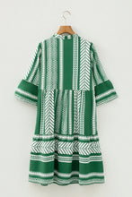 Load image into Gallery viewer, Green Boho Ethnic Print Half Button 3/4 Sleeve Casual Dress
