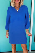 Load image into Gallery viewer, Sky Blue Frilled V Neck Bracelet Sleeve Shift Mini Dress
