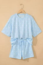 Load image into Gallery viewer, Yellow Exposed Seam Detail Polka Dot Loose Tee Drawstring Shorts Set
