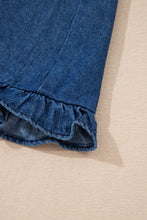 Load image into Gallery viewer, Sail Blue Ruffled Edge Collared Shift Denim Dress with Pockets
