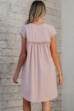 Load image into Gallery viewer, Oatmeal Frilled Trim Crew Neck Loose Fit Mini Dress
