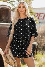 Load image into Gallery viewer, Yellow Exposed Seam Detail Polka Dot Loose Tee Drawstring Shorts Set
