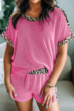Load image into Gallery viewer, Light Grey Leopard Trim Twist Ribbed Short Set
