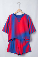 Load image into Gallery viewer, Navy Stripe Striped Ribbed Cotton Two-Piece Short Set with Chest Patch Detail
