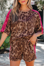 Load image into Gallery viewer, Brown Contrast Striped Accent Leopard Short Set
