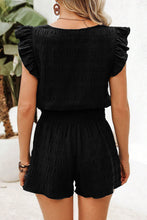 Load image into Gallery viewer, Black Textured Square Neck Top and Shirred High Waist Shorts Set
