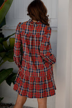 Load image into Gallery viewer, Green Plaid Print Frilly Collar Long Sleeve Shift Mini Dress
