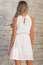 Load image into Gallery viewer, White Lace Sleeveless Knot Hollow Out Back Tied Waist Mini Dress
