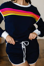 Load image into Gallery viewer, Bluing Colorful Striped Accent Varsity Long Sleeve Pullover and Shorts Matching Set
