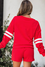 Load image into Gallery viewer, Orange Varsity Striped Sleeve Drop Shoulder Sweatshirt and Short Set
