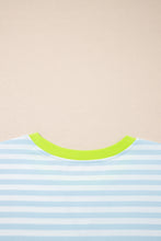 Load image into Gallery viewer, Pink Stripe Contrast Neck Loose Tee and Drawstring Shorts Set
