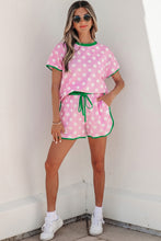 Load image into Gallery viewer, Sky Blue Polka Dot Contrast Edge Casual Short Set
