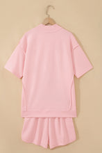 Load image into Gallery viewer, Yellow Cream Solid Color Exposed Seam Mock Neck Oversize Tee Casual Shorts 2pcs Outfit
