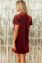 Load image into Gallery viewer, Cinnamon Velvet Smocked Neckline Puff Sleeve Shift Mini Dress
