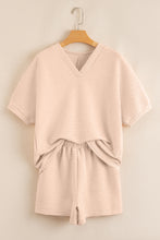 Load image into Gallery viewer, Apricot Textured V Neck T Shirt and Shorts Set
