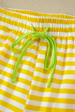 Load image into Gallery viewer, Pink Stripe Contrast Neck Loose Tee and Drawstring Shorts Set
