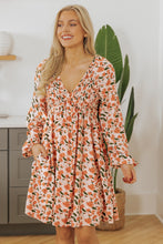 Load image into Gallery viewer, Black Floral Deep V Neck Smocked Bust Bubble Sleeve Babydoll Dress

