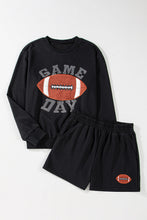 Load image into Gallery viewer, Black GAME DAY Rugby Football Graphic Pullover and Shorts Casual Outfit
