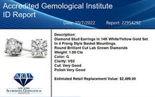 Load image into Gallery viewer, 2.00 CTW AGI Certified Lab Grown Diamond (G-VS) Stud Earrings in 14K White or Yellow Gold
