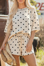 Load image into Gallery viewer, Yellow Exposed Seam Detail Polka Dot Loose Tee Drawstring Shorts Set
