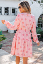 Load image into Gallery viewer, Pink Polka Dot Printed Long Sleeve Flared Mini Dress
