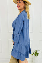 Load image into Gallery viewer, Black Chambray Ruffled 3/4 Sleeve Tiered Split V Neck Mini Dress
