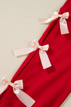 Load image into Gallery viewer, Racing Red Striped Collar Patchwork Satin Bow Sweatshirt and Shorts Set
