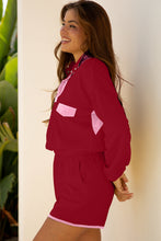 Load image into Gallery viewer, Yellow Color Block Patchwork Half Button Pullover and Shorts 2pcs Outfit
