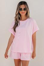 Load image into Gallery viewer, Pink Stripe Matching Oversized Tee and Drawstring Shorts Set
