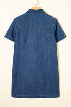Load image into Gallery viewer, Blue Zip up Collared Short Sleeve Shift Mini Denim Dress
