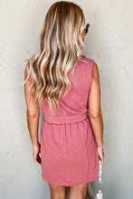 Load image into Gallery viewer, Black French Terry Zipped Collar Sleeveless Drawstring Waist Mini Dress
