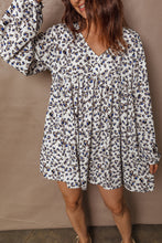 Load image into Gallery viewer, Multicolour Leopard Print V Neck Button Detail Long Sleeve Mini Dress
