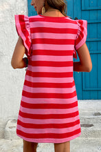 Load image into Gallery viewer, Black Stripe Flutter Sleeve Round Neck Shift Dress
