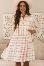 Load image into Gallery viewer, Orange Bohemian Printed Bracelet Sleeve Slit Neck Ruffled Loose Dress
