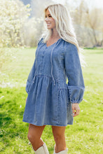 Load image into Gallery viewer, Myosotis Puff Sleeve V Neck Ruffled Loose Denim Mini Dress
