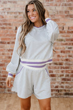Load image into Gallery viewer, Light Grey Contrast Striped Bands Cropped Pullover and Athletic Short Set
