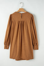 Load image into Gallery viewer, Desert Gold Corduroy Pleated Puff Sleeve Shift Short Dress
