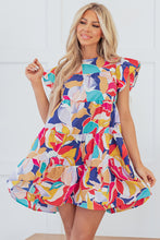 Load image into Gallery viewer, Pink Abstract Printed Ruffled Flutter Sleeve Tiered Mini Dress
