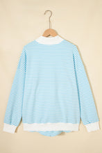 Load image into Gallery viewer, Pink Stripe Oversize Mock Neck Sweatshirt and Shorts Set
