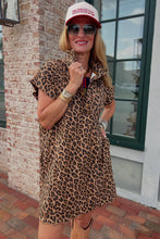 Load image into Gallery viewer, Khaki Buttoned Collar Short Sleeve Shift Leopard Dress with Pockets
