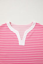 Load image into Gallery viewer, Pink Stripe Color Block Trim Notched Neck Sleeveless Shift Mini Dress
