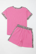Load image into Gallery viewer, Light Grey Leopard Trim Twist Ribbed Short Set
