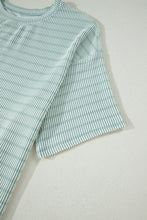 Load image into Gallery viewer, Green Stripe Raised Rib Loose Tee Drawstring Elastic Waist 2pcs Short Set
