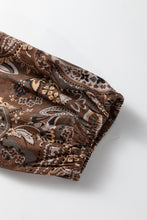 Load image into Gallery viewer, Brown Paisley Print Half Buttons Puff Sleeve Flowy Short Dress

