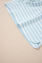 Load image into Gallery viewer, Pink Stripe Contrast Neck Loose Tee and Drawstring Shorts Set
