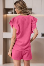 Load image into Gallery viewer, Bonbon Textured Ruffled Sleeve Tee and Drawstring Elastic Waistband Shorts Set
