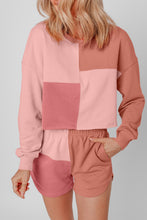 Load image into Gallery viewer, Peach Blossom Colorblock Patchwork Long Sleeve Shorts Outfit
